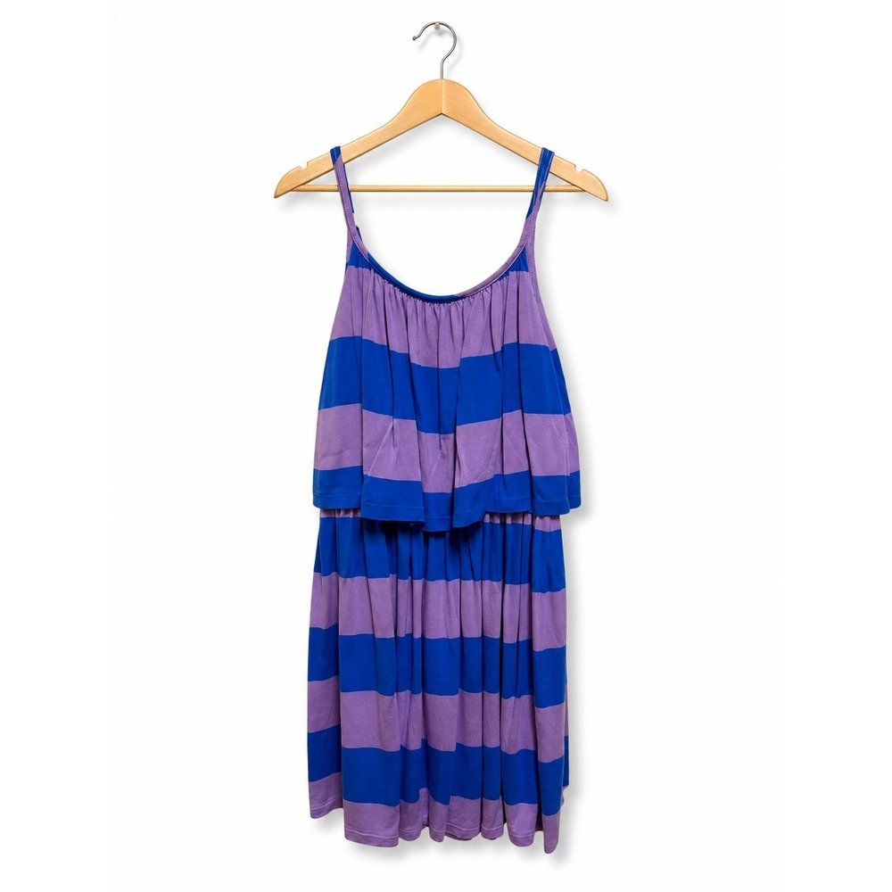 Ralph Lauren Girls Purple Blue Striped Tiered Sundress Size M 8-10 Sleeveless